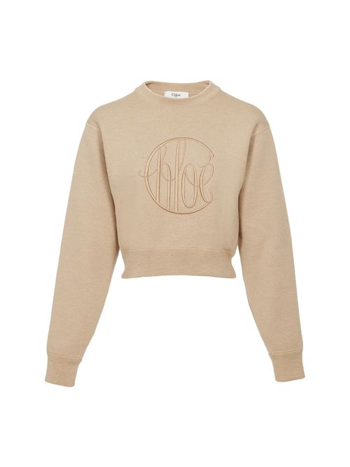 Maglione Corto Straw Beige Con Logo Ricamato CHLOE' | C24AMP54730223