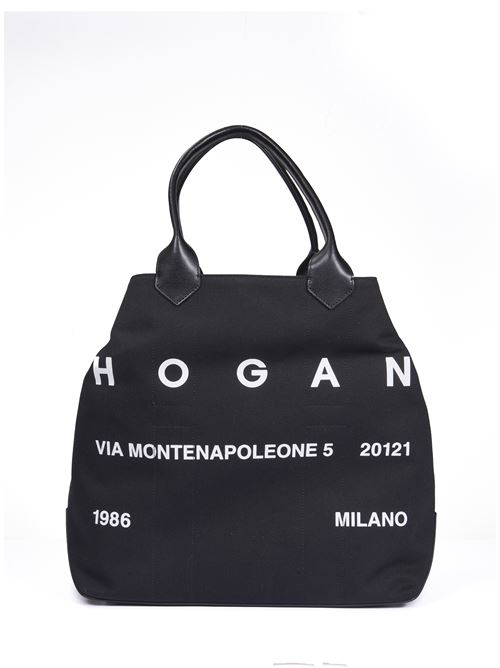 BORSA SHOPPING MEDIA IN TELA CON SCRITTA HOGAN | KBW01PA04005SA9998