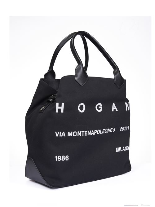 BORSA SHOPPING MEDIA IN TELA CON SCRITTA HOGAN | KBW01PA04005SA9998