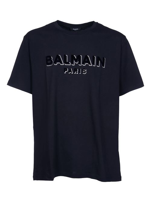 T-shirt logata floccato BALMAIN | CH1EG010BB99EJO