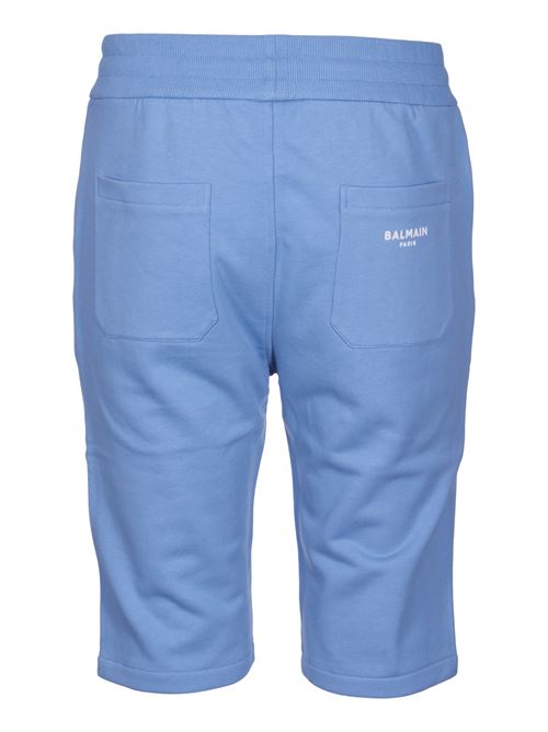 Sports shorts in light blue organic cotton with contrasting flocked logo on the back. BALMAIN | CH1OA003BB04SLF