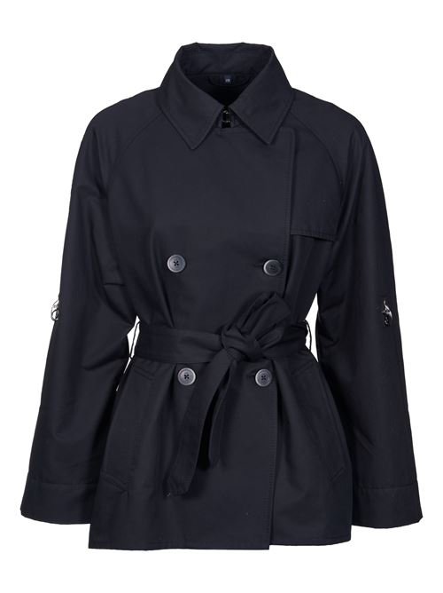 Short double-breasted trench coat in black cotton twill FAY | NAW61483030WAPB999