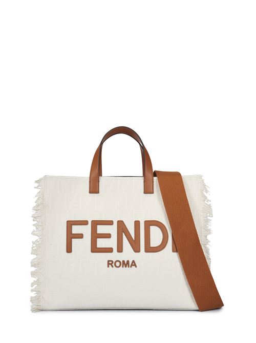 Shopper FFBorsa in Jacquard FF bianco e pelle marrone FENDI | 7VA591ARB2F1DZP