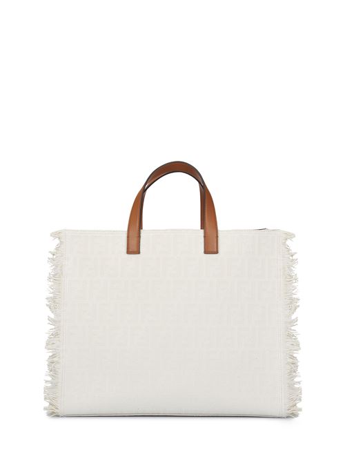 Shopper FFBorsa in Jacquard FF bianco e pelle marrone FENDI | 7VA591ARB2F1DZP