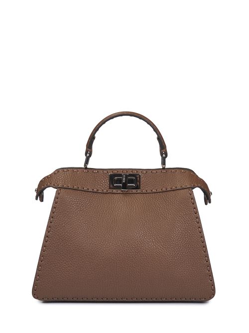 Peekaboo ISeeU Small Bag in Saddlery brown color with 556 handmade stitching FENDI | 8BN327ARBBF1NPG