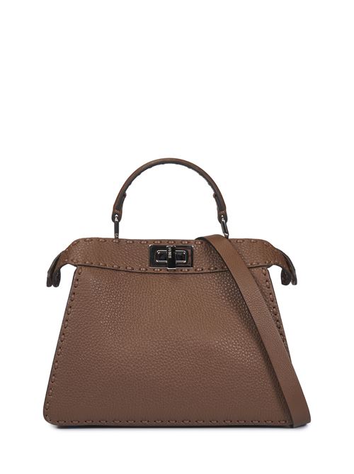 Peekaboo ISeeU Small Bag in Saddlery brown color with 556 handmade stitching FENDI | 8BN327ARBBF1NPG