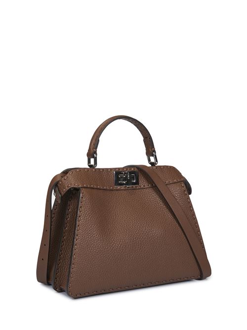 Peekaboo ISeeU Small Bag in Saddlery brown color with 556 handmade stitching FENDI | 8BN327ARBBF1NPG