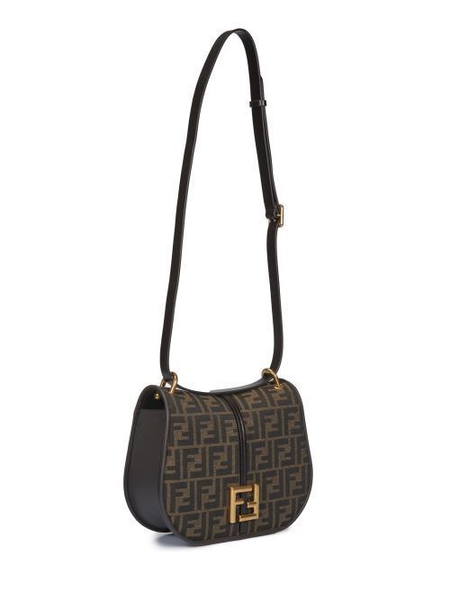 C'mon Medium FF jacquard brown fabric and leather bag FENDI | 8BT366AQ08F1MJE